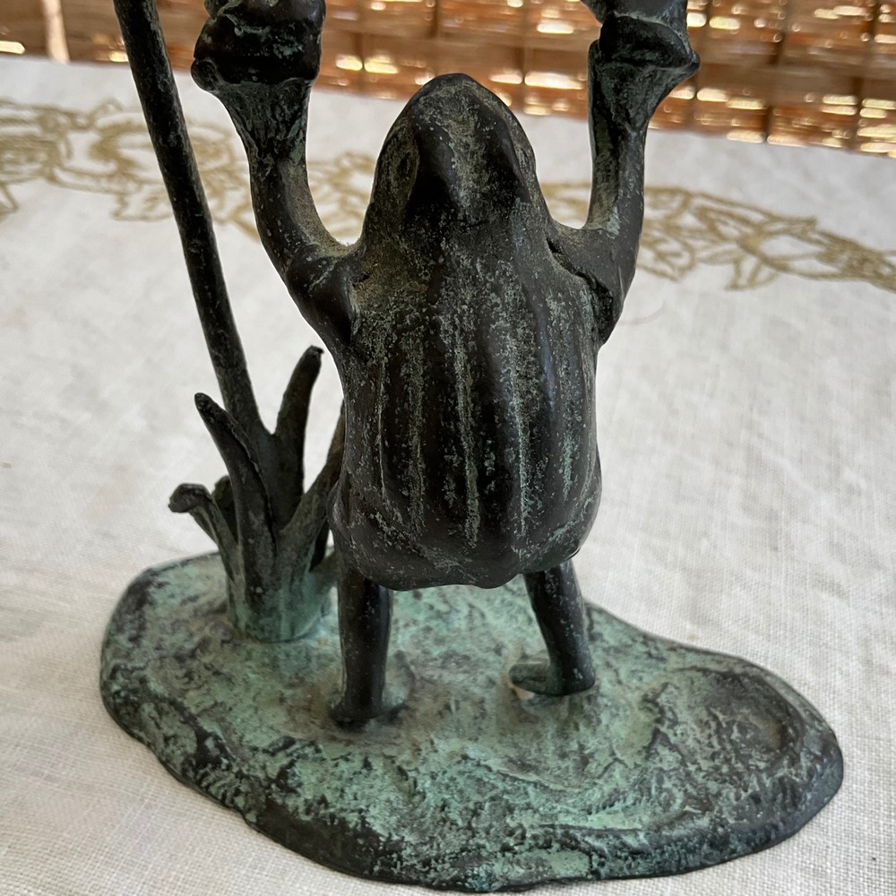 Vintage Style Verdigris Bronze Frog Acrobat Candlestick Holder Figural 10.5" - Picture 4 of 10